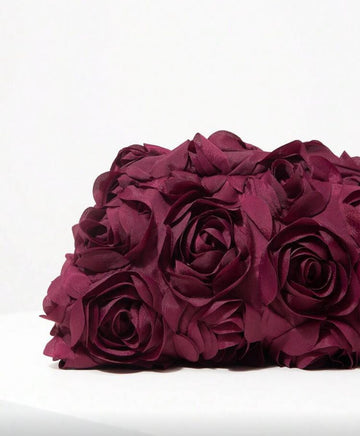 Elegant Rose Flower Pattern Handbag, Wedding/Party/Banquet Clutch Bag, Glitter Prom Party Pouch, Women's Birthday Dress Accessory, Burgundy Purse, Christmas Bags (Pattern Random) Valentines