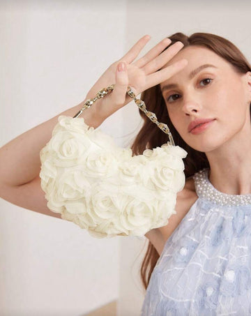 MOTF PREMIUM 3D ROSE DECORATED RHINESTONE EMBELLISHED TOP HANDLE BAG