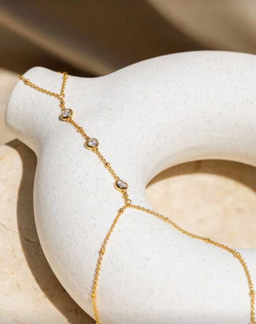 Tsnamer 1pc Hand Chain Bracelet For Women Girl Cubic Zirconia Ring Bracelet Hand Chain Stainless Steel Waterproof Jewelry Gifts