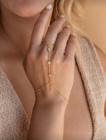 Tsnamer 1pc Hand Chain Bracelet For Women Girl Cubic Zirconia Ring Bracelet Hand Chain Stainless Steel Waterproof Jewelry Gifts