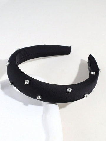 Party 1pc Ladies' Solid Color Satin & Rhinestone Fashion Headband Suitable For Daily Wear, Costume, Hair Accessories, Casual Outfits,Hairband,Hair Hoop Headbands, Black