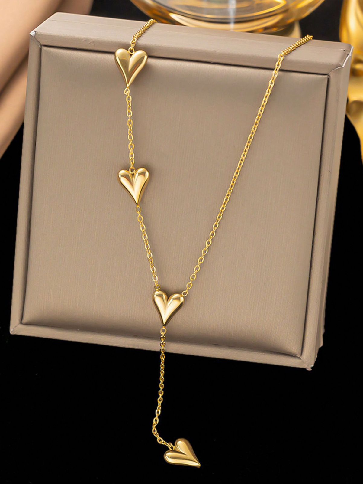 1pc Stainless Steel Heart Shaped Pendant Necklace With Golden Tassel, Perfect Accessory For Women To Wear On Beach, Mother's Day Gift, No Gift Box Included Valentines