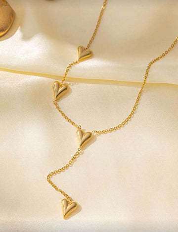 1pc Stainless Steel Heart Shaped Pendant Necklace With Golden Tassel, Perfect Accessory For Women To Wear On Beach, Mother's Day Gift, No Gift Box Included Valentines