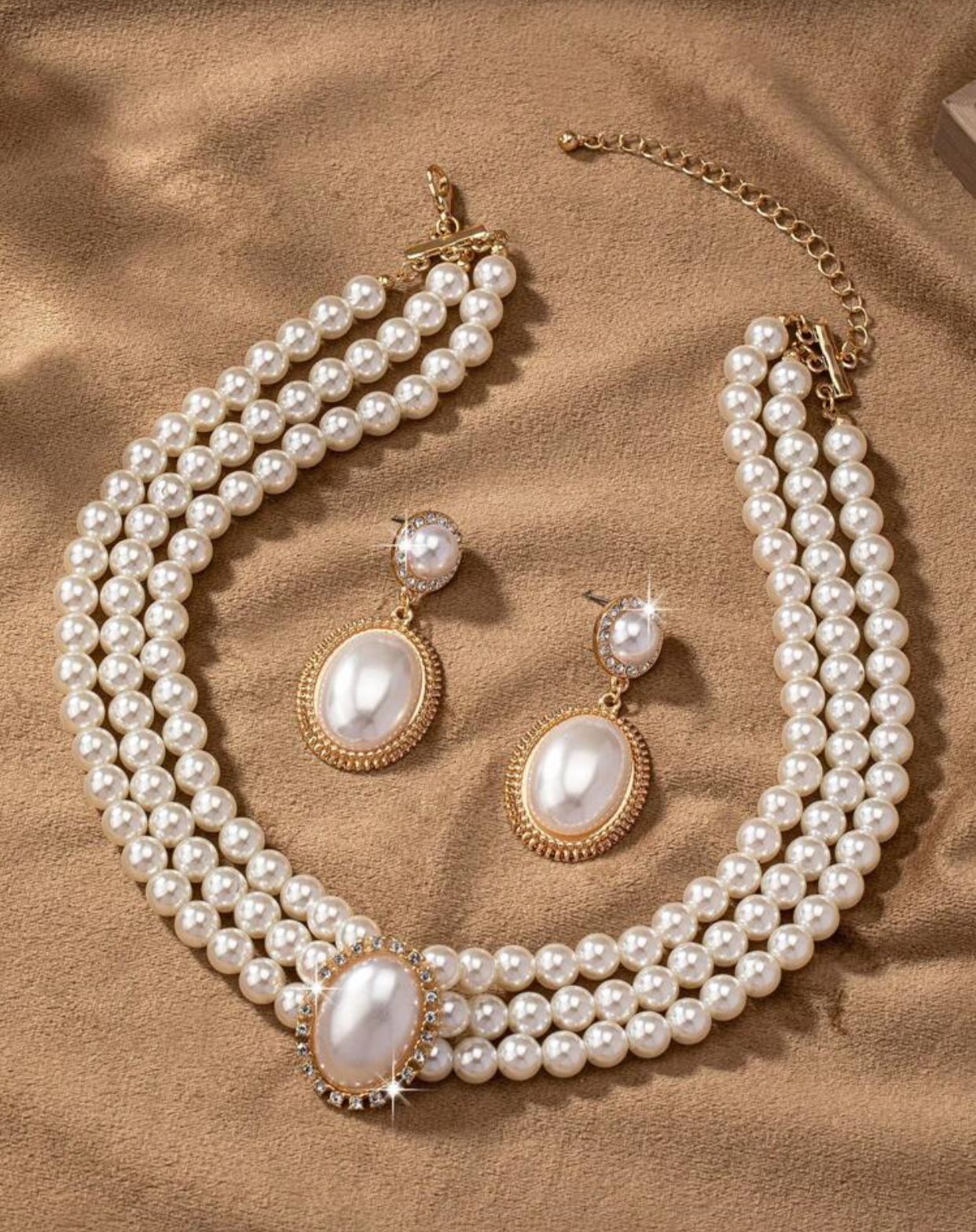 1 Set Elegant Romantic Crystal & Faux Pearl Multi-Layer Necklace & Earrings Jewelry Set, Suitable For Evening Gala, Party, Holiday, Gift For Wife
