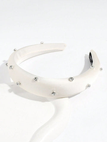 1pc Ladies' Solid Color Satin Rhinestone Fashion Headband Suitable For Daily Wear Party,Hairband,Hair Hoop Headbands