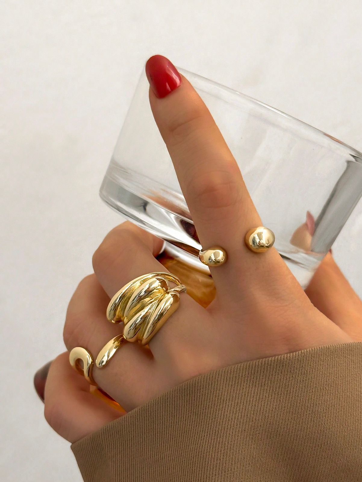3pcs/Set INS Style Asymmetrical Multi-Layer Wrapped Gold Color Rings Fashionable Versatile Rings Set For Women