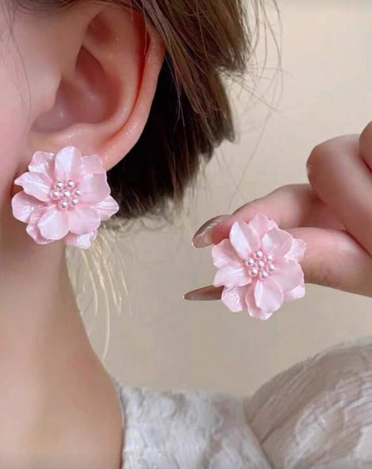 Andkiss 1pair Fashionable Elegant Flower Faux Pearl Stud Earrings Valentines,Mom,Mother,Mother's Day,Gift