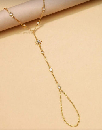 1pc Gold Rhinestone Decor Finger Hand Chain Bracelet, Fashionable High-End Jewelry, Bride Hand Jewelry
