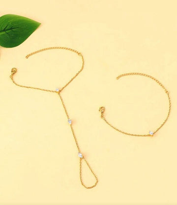 2pcs Bohemian Rhombus Crystal Finger Hand Chain, Minimalist Fashion Rhinestone Hand Harness Bracelet Set, Jewelry Accessories Gift For Women