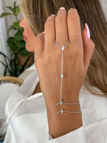 2pcs Bohomia Rhombus Crystal Wrist Finger Bracelet Hand Jewelry For Women Simple Thin Chain Bracelet Set Jewelry Accessories Gift