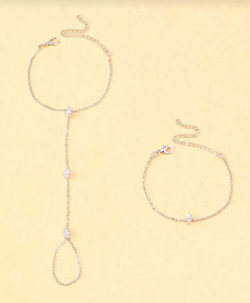 2pcs Bohomia Rhombus Crystal Wrist Finger Bracelet Hand Jewelry For Women Simple Thin Chain Bracelet Set Jewelry Accessories Gift