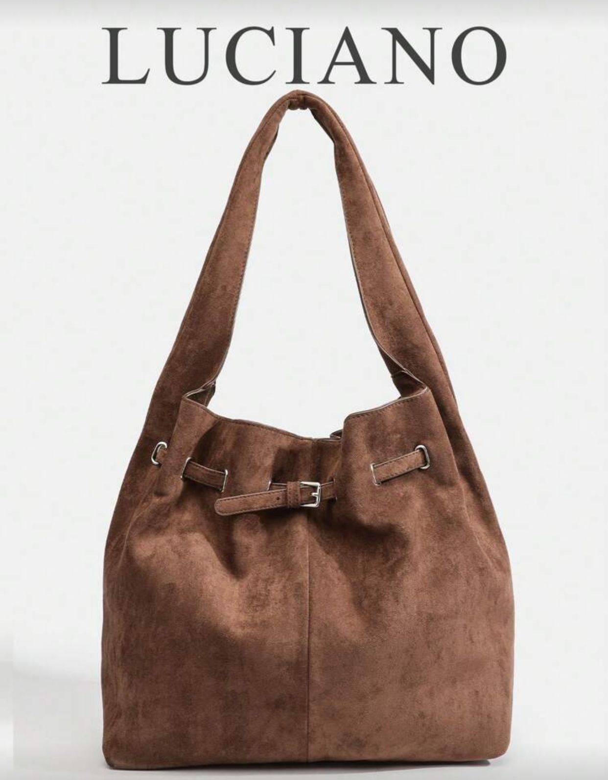 Women's Handbag, Coffee Colored, Retro Metal Buckle Tote Bag, Large Capacity Suede Like Texture French Style Large Capacity Shoulder Bag, Lightweight Metal Buckle Decoration, Western Style, Women's Shoulder Bag, Tote Bag