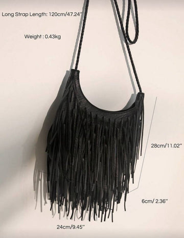 STEPHIECATHY Bohemia Style PU Vegan Leather Tassel Fringe Zipper Closure Braid Long