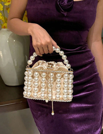 Luxury 2025 Women'S Bridal Wedding Purse Party Prom Rhinestone Pearl Woven Crossbody Bag Fashion Evening Bags