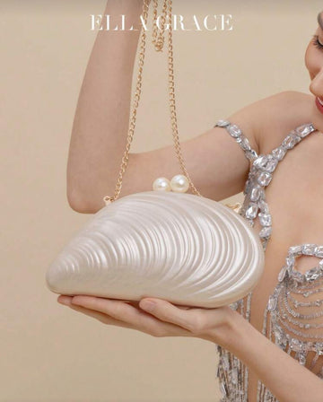 ELLA GRACE-Exquisite Bags With Shell-Inspired Designs - Distinctive Textures. Adorned With Two Pearls On Top, Stylish And Colorful - Ideal For Formal Dresses And Occasions, Also Great As Gifts For Parties