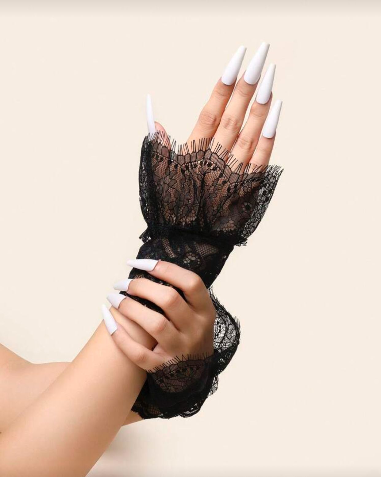 1Pair Lace Wrist Cuffs With Elastic, Decorative Fingerless Gloves For Spring Autumn Halloween