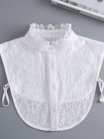 1pc Women's White Lace Hollow Floral Collar Dickey