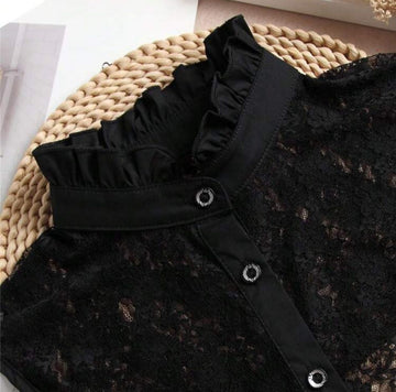 1pc Women's Black Lace Ruffle Edge Detachable Adjustable Casual Retro Dickey Collar For Spring & Autumn, Comfortable & Breathable