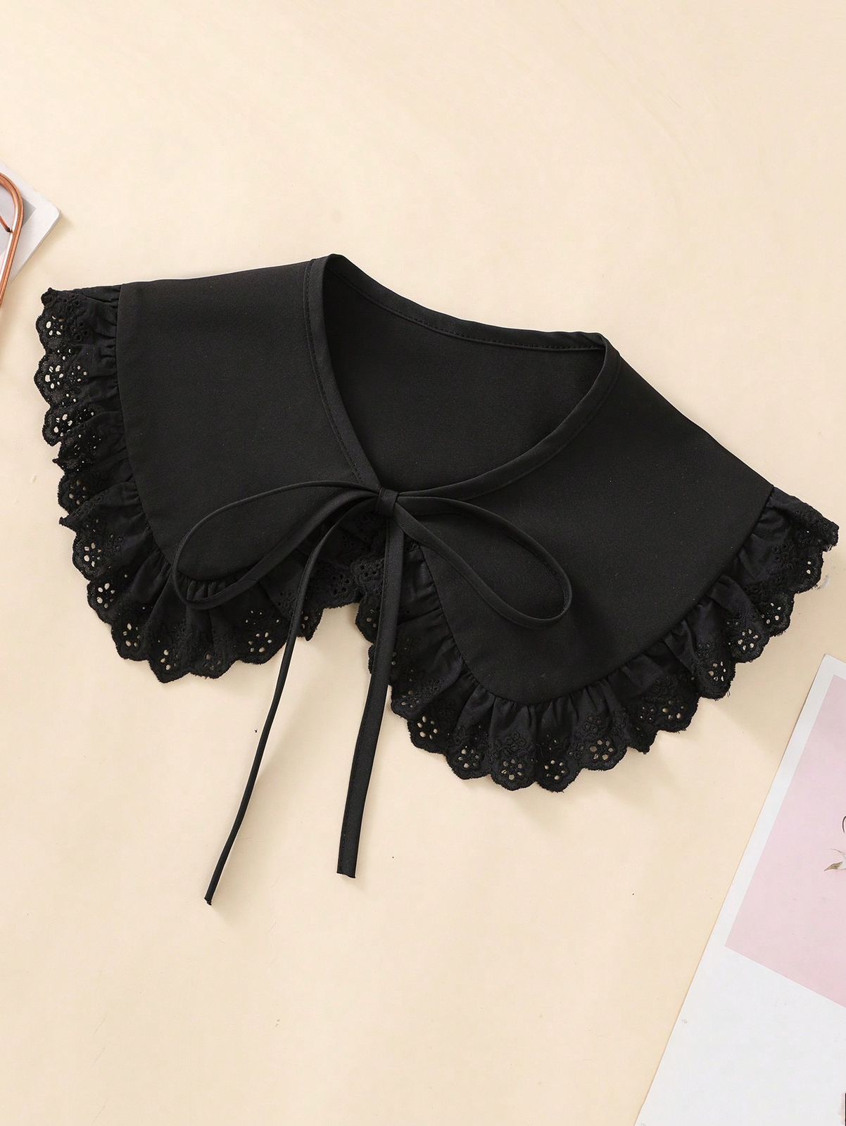 1pc Ladies' Black Peter Pan Collar Shawl With Lace Decoration, Fashion False Collar For Daily Wear Valentine's Day Valentines