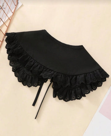 1pc Ladies' Black Peter Pan Collar Shawl With Lace Decoration, Fashion False Collar For Daily Wear Valentine's Day Valentines
