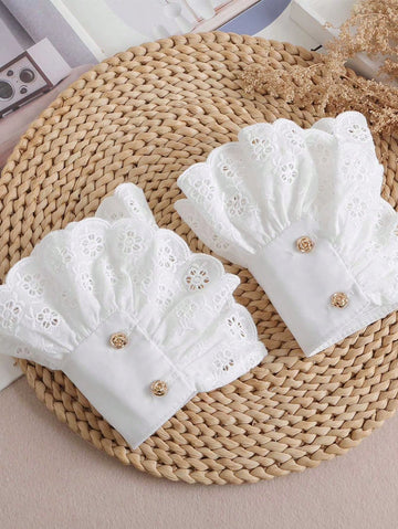 1 Pair Women's Lace Cutout Button Decor False Sleeve Cuffs, Suitable For Going Out, Party Decoration