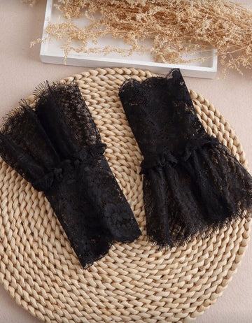 Floral Embroidered Raw Trim Fake Cuffs