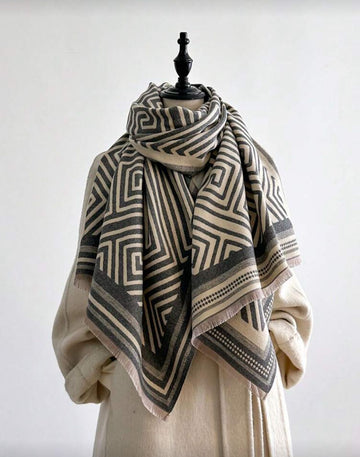 1pc Women Striped Faux Cashmere Jacquard Warm Scarf Shawl, Suitable For Daily Wear For Dress