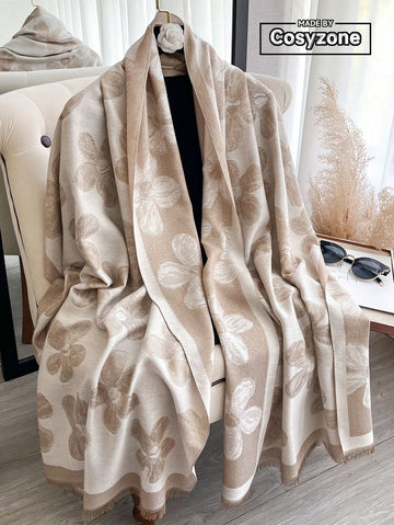 1pc Elegant Floral Jacquard Gold Thread Scarf, Women Fashion Versatile Air-Conditioned Room Shawl, Spring/Autumn Outerwear, Suitable For Daily Matching And Outdoor Use For Dress