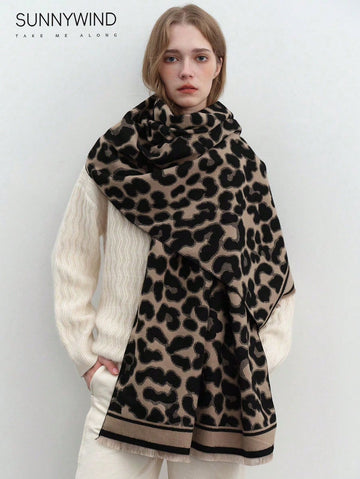 1pc Women Elegant Leopard & Horse Pattern Scarf, Versatile Daily Wear For Dress