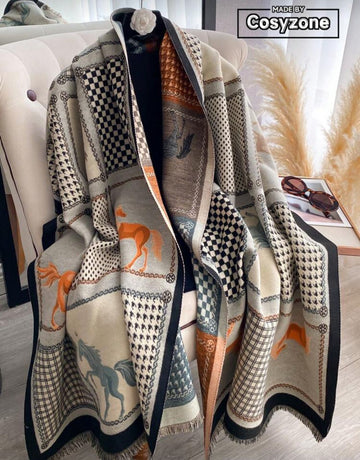 1pc Houndstooth & Horse Pattern Jacquard Knit Scarf, High-Quality Warm Scarf For Women, Suitable For Air-Conditioned Rooms, Fashion Versatile Neck Warmer For Autumn/Winter Women Winter Scarves For Dress