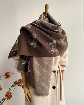 1pc Vintage Horse Pattern Jacquard Scarf, Warm Shawl Blanket For Women, Suitable For Daily Matching, Autumn/Winter For Dress