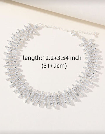 1pc Fashionable & Sparkling Bridal Full Cubic Zirconia Geometry Style Choker Necklace