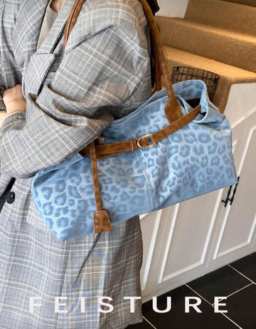 1pc FEISTURE Leopard Print Color Block Large Capacity Tote Bag, Fashion Strap Decor Shoulder Bag, Magnetic Closure, Suitable For Daily Outing, Dating, Commuting, Bags For Ladies Fashionable