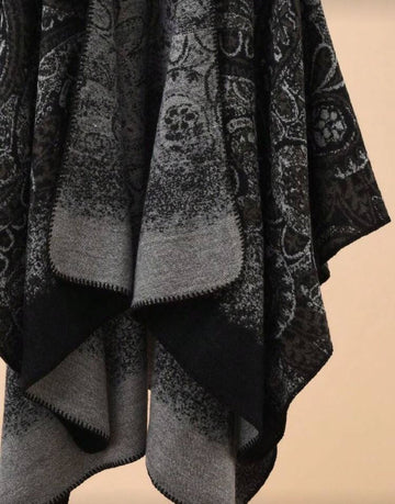 1pc Women's Vintage Floral Jacquard Pattern Bohemian Poncho Shawl, Warm Casual Travel Scarf Wrap For Autumn/Winter For Dress
