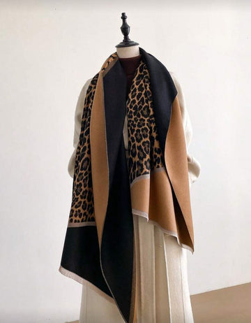 1pc Vintage Leopard Print Patchwork Design Jacquard Warm Scarf For Women, Suitable For Air-Conditioned Rooms, Fashion Versatile Neck Warmer For Autumn/Winter