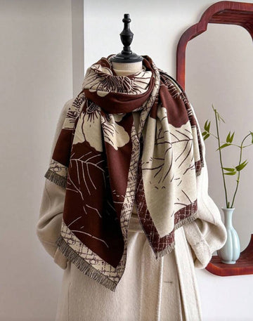 1pc Elegant Floral Jacquard Scarf, Warm And Versatile For Women, Suitable For Air-Conditioned Rooms, Autumn/Winter, Fashion Neck Warmer, Shawl, Dual-Use Accessory, Great Gift Idea