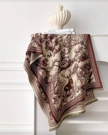 1pc Women Reversible Faux Cashmere Floral Jacquard Warm Scarf Shawl, Suitable For Daily Wear, Autumn/Winter For Dress