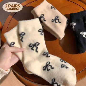4 Pairs Heart Pattern Fluffy Women Boat Socks, Bow Tie Warm Socks, Super Thick Soft & Comfortable, Suitable For Autumn/Winter, Ideal Gift For Valentine's Day And Christmas