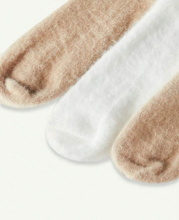 Bonmuse 2/4 Pairs Of White And Brown Fuzzy Women's Crew Socks, Bow Pattern Warm Fluffy Socks, Soft And Comfortable, Suitable For Autumn And Winter,Random Colors