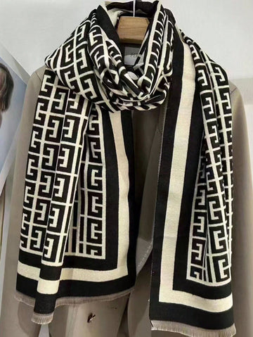 Reversible Black & White Scarf For Women, Warm & Versatile Shawl Wrap Thick Long Neck Warmer Suitable For Winter