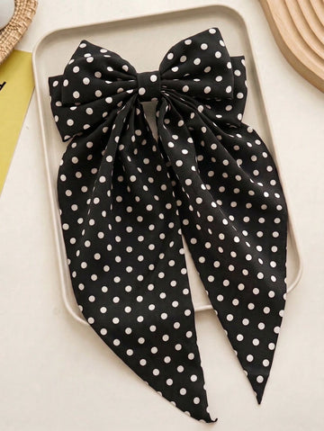 1pc Oversized Polka Dot Hair Clip, French Style Super Large Bow Hair Clip With Long Tassel, Cute Aesthetic Hair Accessory, Elegant Ballet Style Ribbon Bow Suitable For Weddi