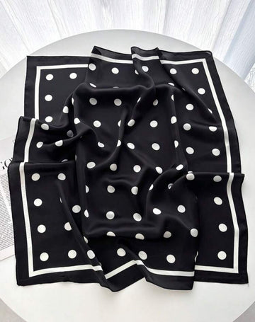 1pc Women's Luxury Elegant Fashion Polka Dot Print 27.6"X27.6" Silk Bandana Scarf, Spring Accessory For Dress