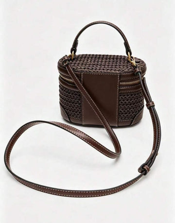 Minimalist Niche Woven Patchwork Box Bag, Elegant Fashion Covered Straw Bag, For Summer Beach Vacation
