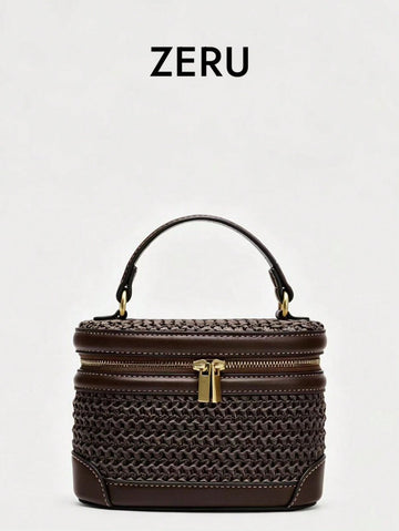 Minimalist Niche Woven Patchwork Box Bag, Elegant Fashion Covered Straw Bag, For Summer Beach Vacation