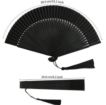 1pc Summer Vintage Black Folding Hand Fan, 8.2inch Wooden Accordion Style Fabric Fan, Handheld Line Dance Fan, Dance Decoration Hand Fan, Suitable For Party, Wedding, Home Decor