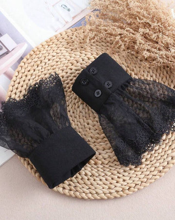 1 Pair Mesh Floral Lace Cuffs, Decorative Elegant Lace Cuffs For Women
