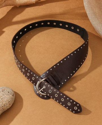 1pc Women's Heavy Duty Western Style Belt With Blackened Distressed Look And Studded Details Halloween Summer, School Fall, Autumn, Halloween