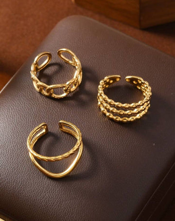 3pcs Minimalist Stainless Steel Hollow Line Decor Ring Set, Suitable For Women & Men, Daily, Festival, Date, Engagement, Wedding, Travel