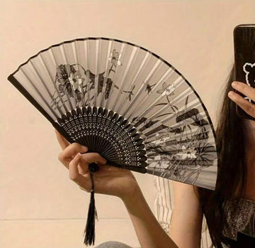 1pc Retro Tassel Folding Fan, Chinese Style Classic Folding Fan, Hanfu & Cheongsam Accessory Fan, Dance Performance Fan, Bridesmaid Fan, Home Decor Fan, Portable Hand Fan