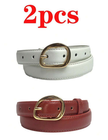 2pcs Gold Buckle Women's Belt, Elegant And Fashionable Belt For Women
